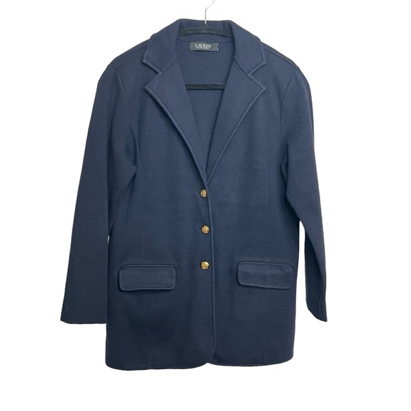 BLACK LABEL LAUREN RALPH LAUREN NAVY BLUE KNIT BLAZER PREPPY OLD MONEY STRETCH - Picture 2 of 12
